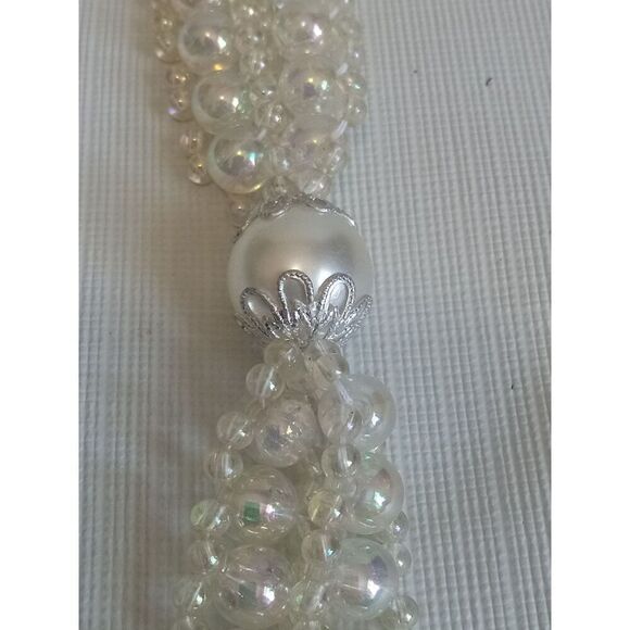 Iridescent Clear Acrylic Beaded Lightweight Tassel Pendant Statement Necklace - Picture 3 of 9